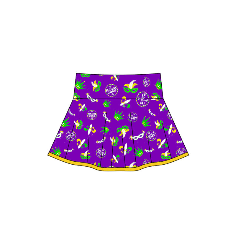 ( Moq 5 ) Preorder Baby Girls Mardi Gras Anchors Masks Yoga Skirt Shorts Skort