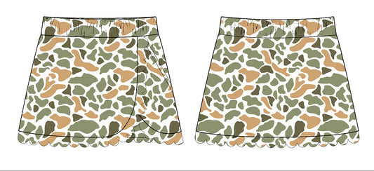 ( Moq 5 ) Preorder Baby Girls Green Orange Camo Yoga Active Skirt Bottom