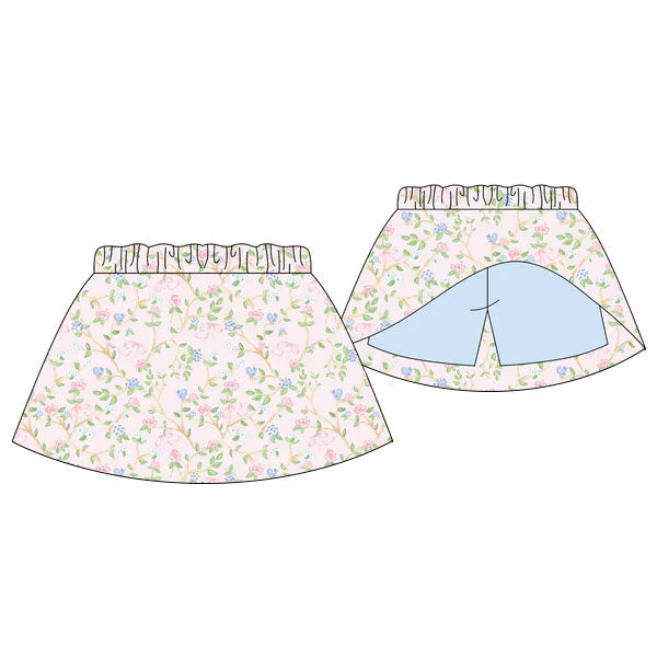 ( Moq 5 ) Preorder Baby Girls Floral Bows Skirt with Shorts Skort