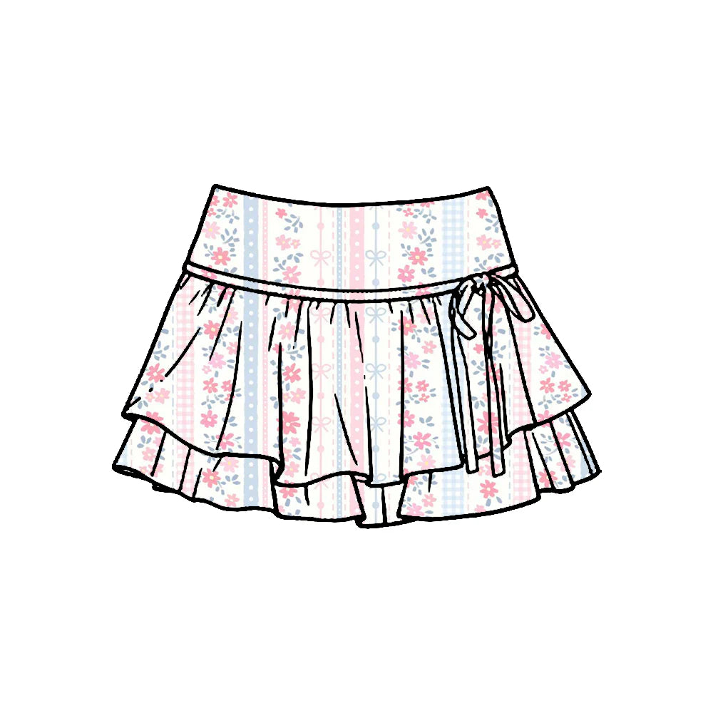 ( Moq 5 ) Preorder Baby Girls Kids Ruffle Skirt Shorts Bottoms Flower Bows Yoga Active Clothes