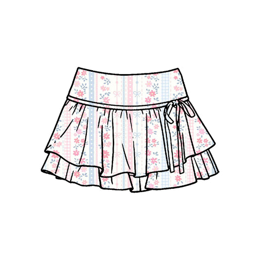 ( Moq 5 ) Preorder Baby Girls Kids Ruffle Skirt Shorts Bottoms Flower Bows Yoga Active Clothes