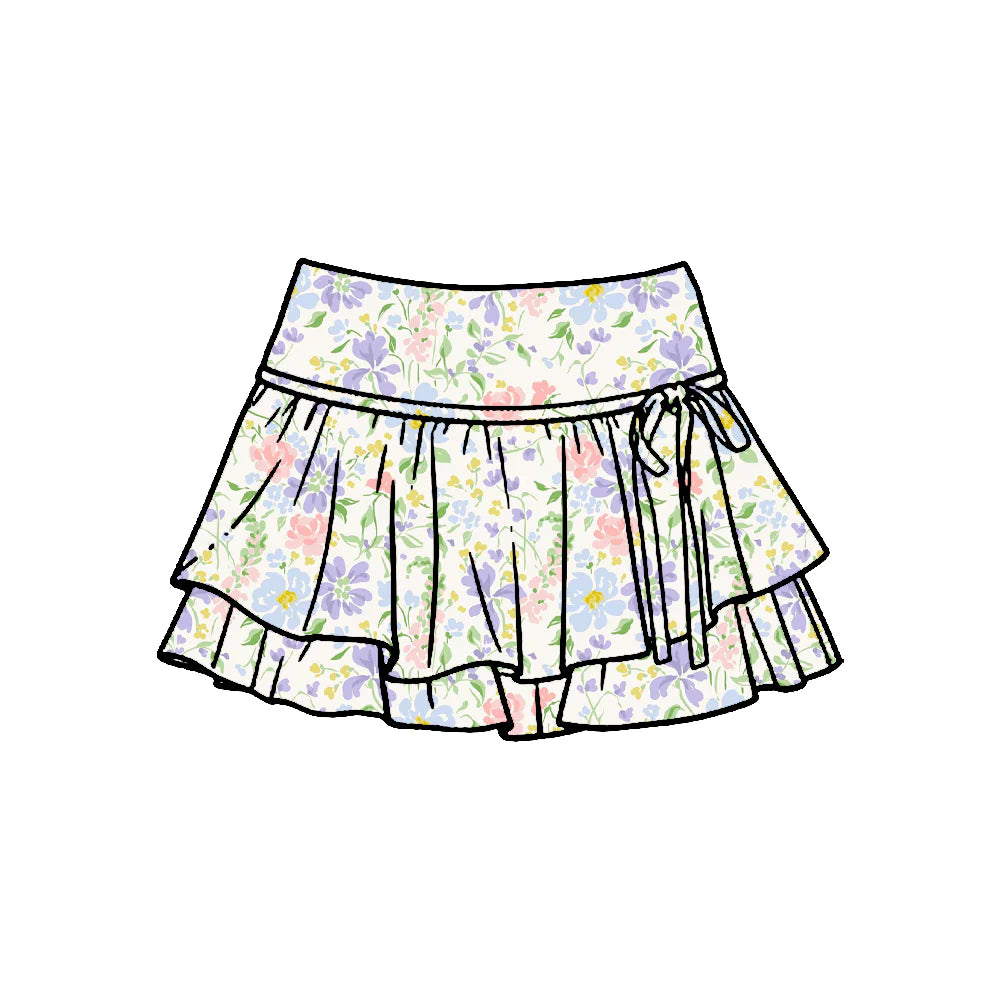 ( Moq 5 ) Preorder Baby Girls Kids Ruffle Skirt Shorts Bottoms Flower Yoga Active Clothes