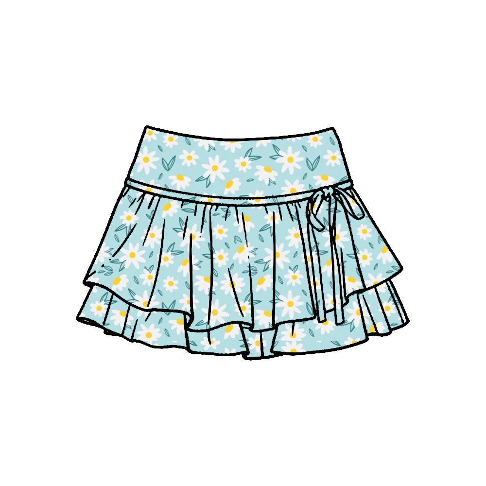 ( Moq 5 ) Preorder Baby Girls Kids Floral Green Ruffle Skirt Shorts Bottoms Yoga Active Clothes
