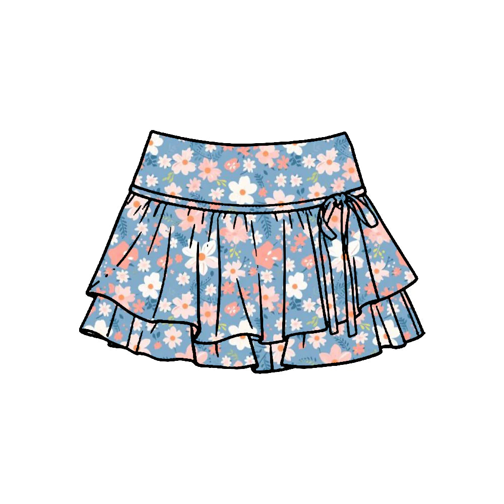 ( Moq 5 ) Preorder Baby Girls Kids Flower Skirt Shorts Ruffle Bottoms Yoga Active Clothes