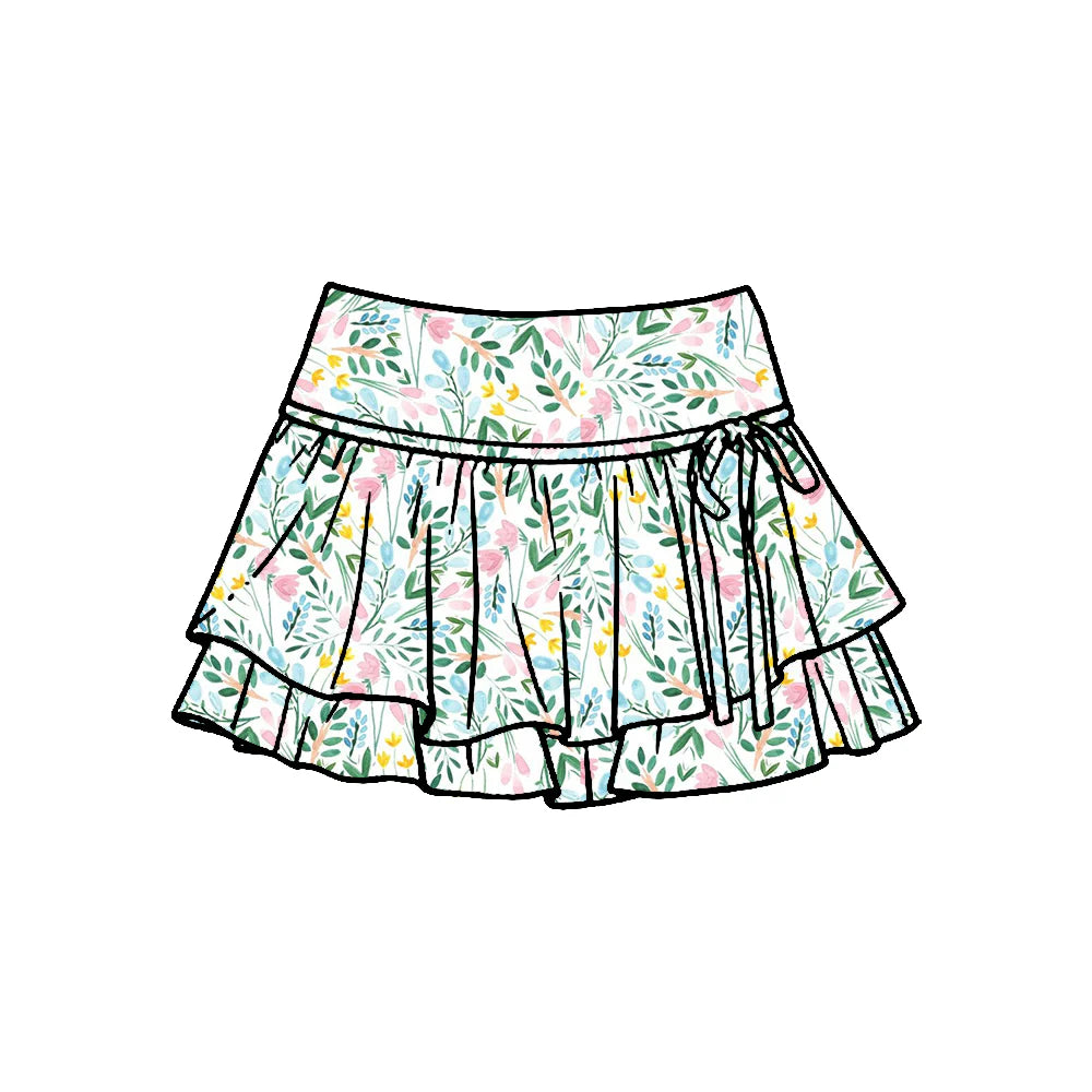 ( Moq 5 ) Preorder Baby Girls Kids Floral Skirt Shorts Ruffle Bottoms Yoga Active Clothes