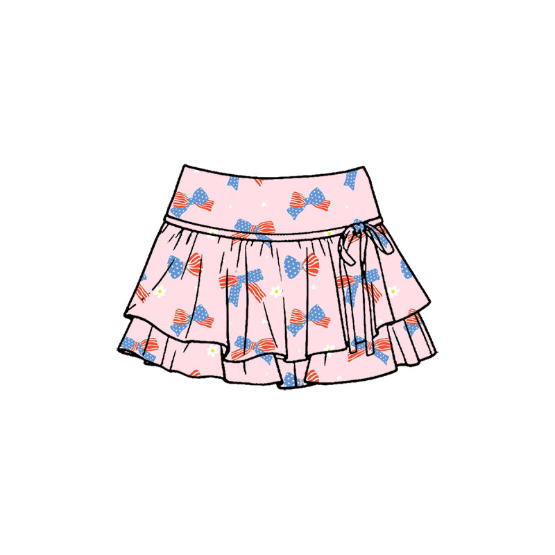 ( Moq 5 ) Preorder Baby Girls Kids Bows Flower 4th of July Pink Yoga Shorts Ruffle Skirt