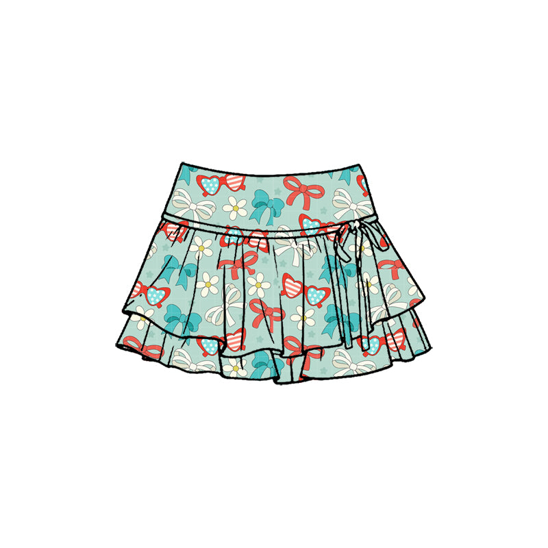 ( Moq 5 ) Preorder Baby Girls Kids Glasses Flower Bows 4th of July Yoga Shorts Ruffle Skirt