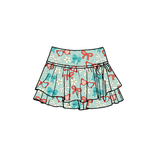 ( Moq 5 ) Preorder Baby Girls Kids Glasses Flower Bows 4th of July Yoga Shorts Ruffle Skirt
