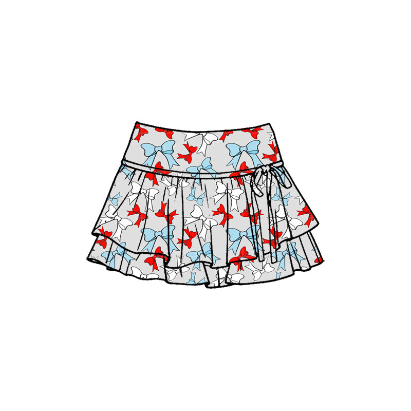 ( Moq 5 ) Preorder Baby Girls Kids Red Blue Bows 4th of July Yoga Shorts Ruffle Skirt