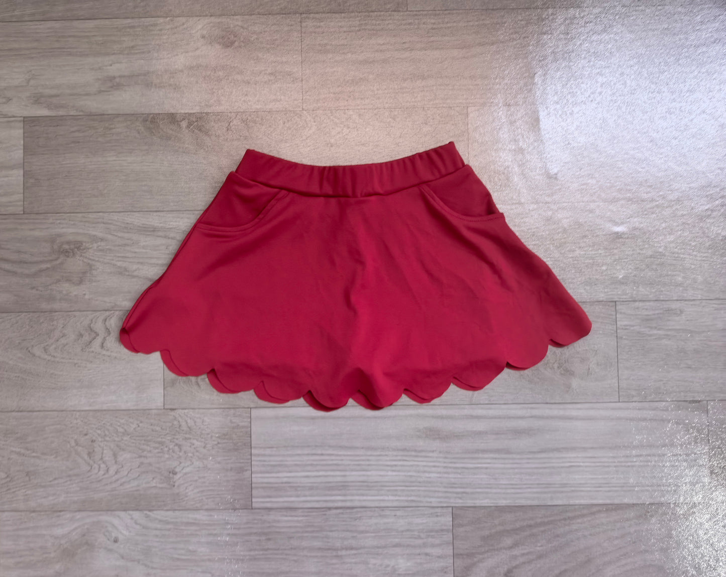 ( No moq ) Preorder Baby Girls Kids Dark Red Scallop Skirt Shorts Yoga Bottom Pockets Clothes