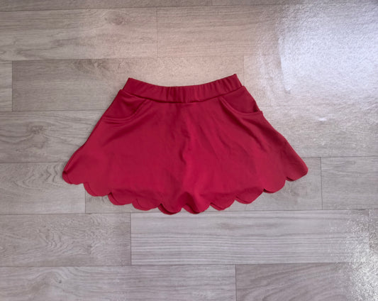 ( No moq ) Preorder Baby Girls Kids Dark Red Scallop Skirt Shorts Yoga Bottom Pockets Clothes