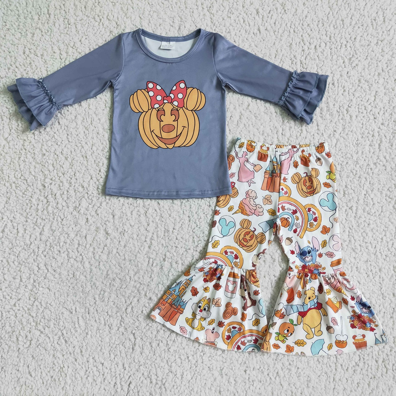 Promotion Baby Girl Halloween Tops Bell Pants Cartoon Pumpkin Outfit