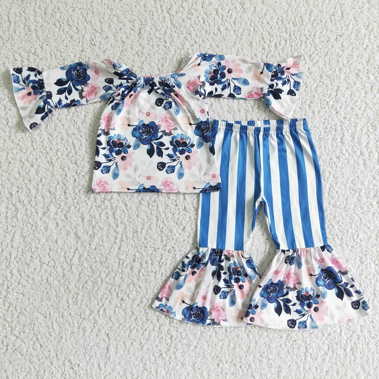 Promotion GLP0004 Baby Girl Long Sleeve Flower Stripe Pants Outfit