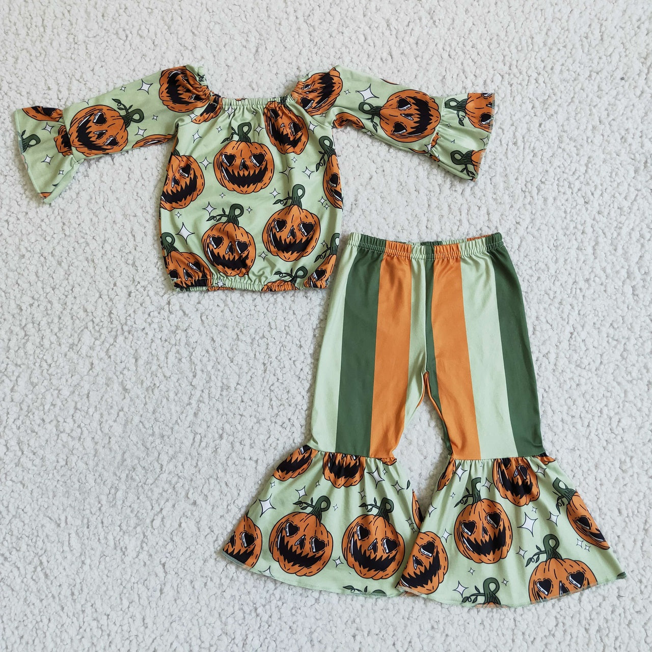 Promotion Baby Girl Long Sleeves Pumpkin Tops Stripes Pants Halloween Set