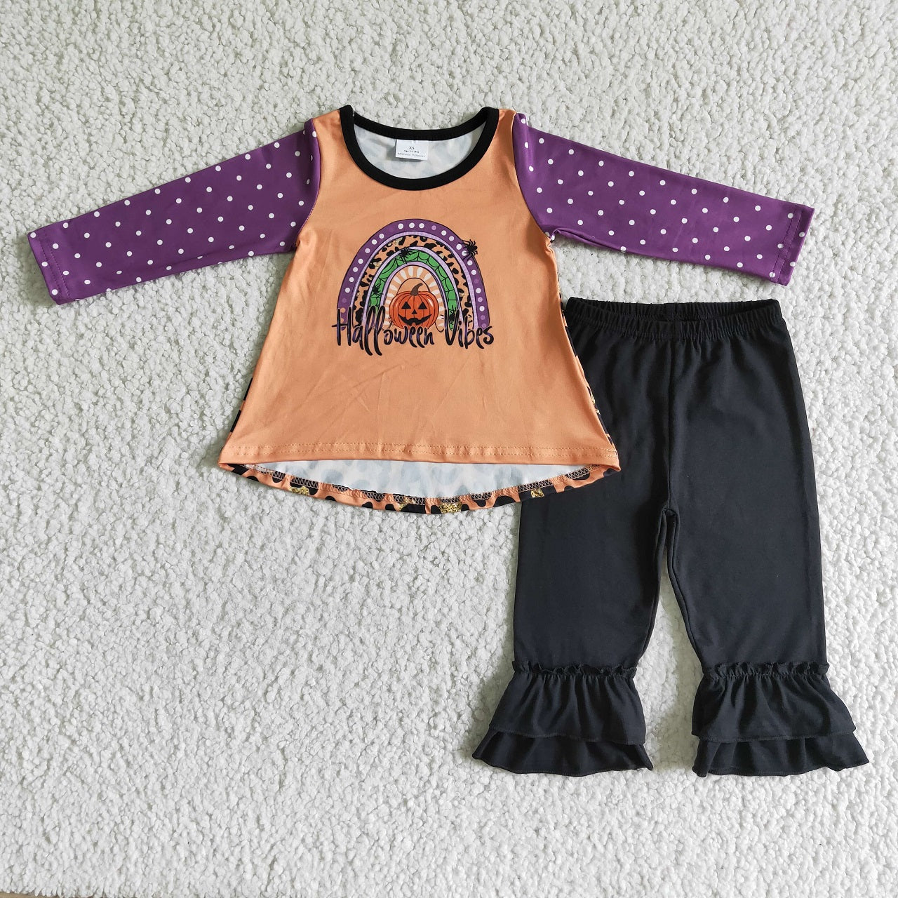 Promotion Baby Girl Toddler Pumpkin Rainbow Tops Black Pants Halloween Outfit