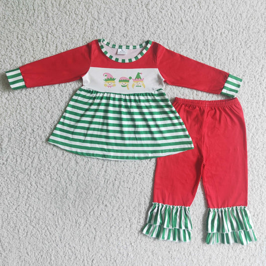 Promotion Baby Girl Long Sleeves Christmas Shirt Pants Outfit