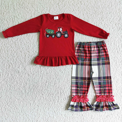 Baby Boy Girl Embroidery Tractors Christmas Sibling Pajamas Set