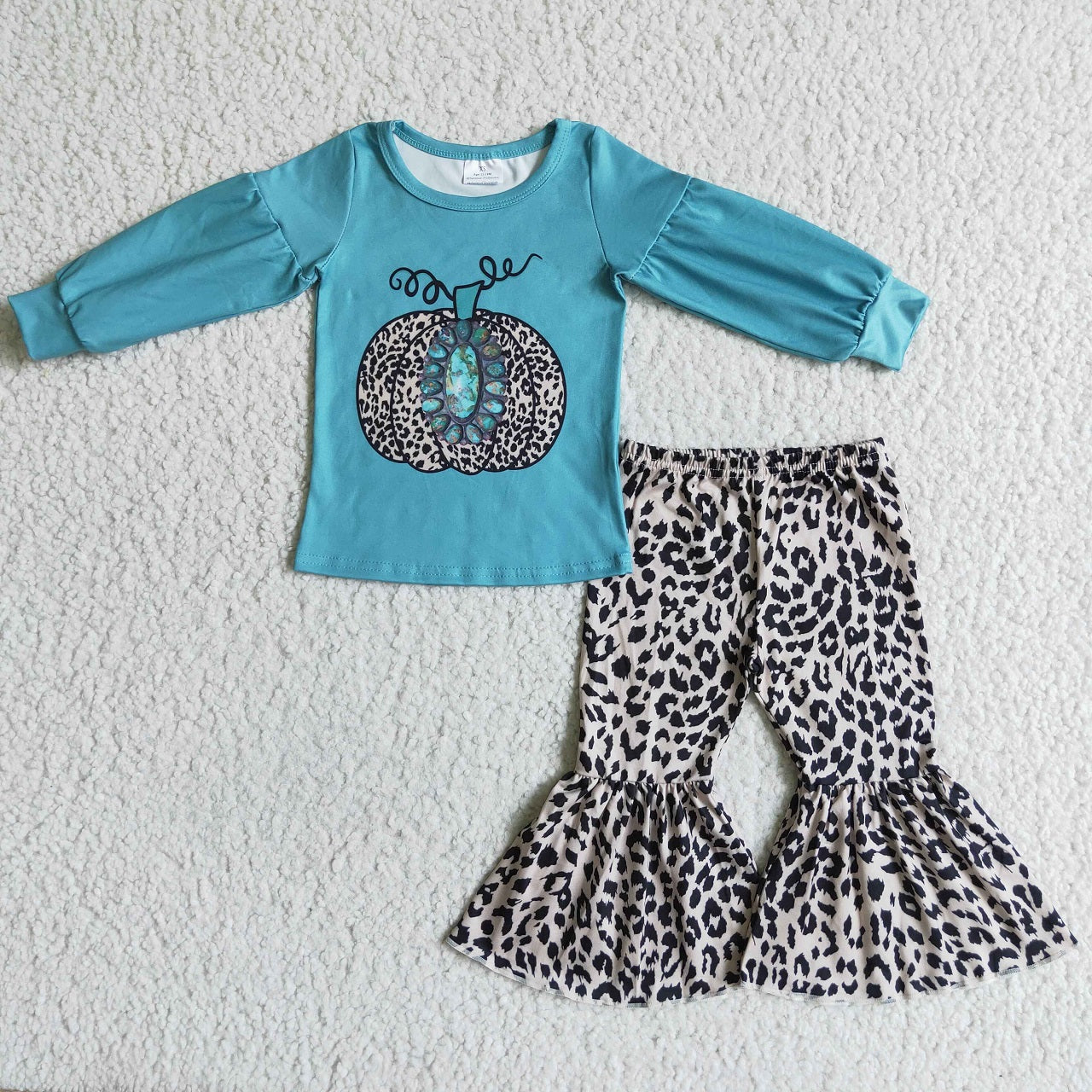 Promotion Baby Girl Toddler Long Sleeves Pumpkin Print Shirt Leopard Pants Fall Set