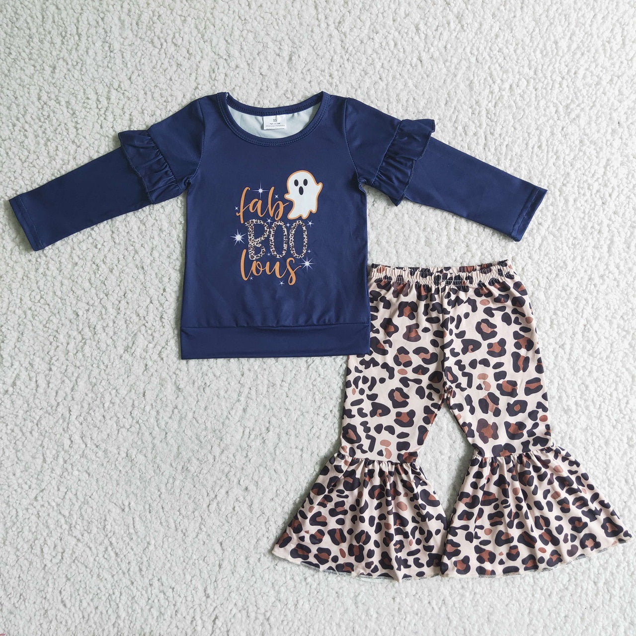 Promotion Baby Girl Long Sleeves Ghost Shirt Leopard Pants Halloween Set