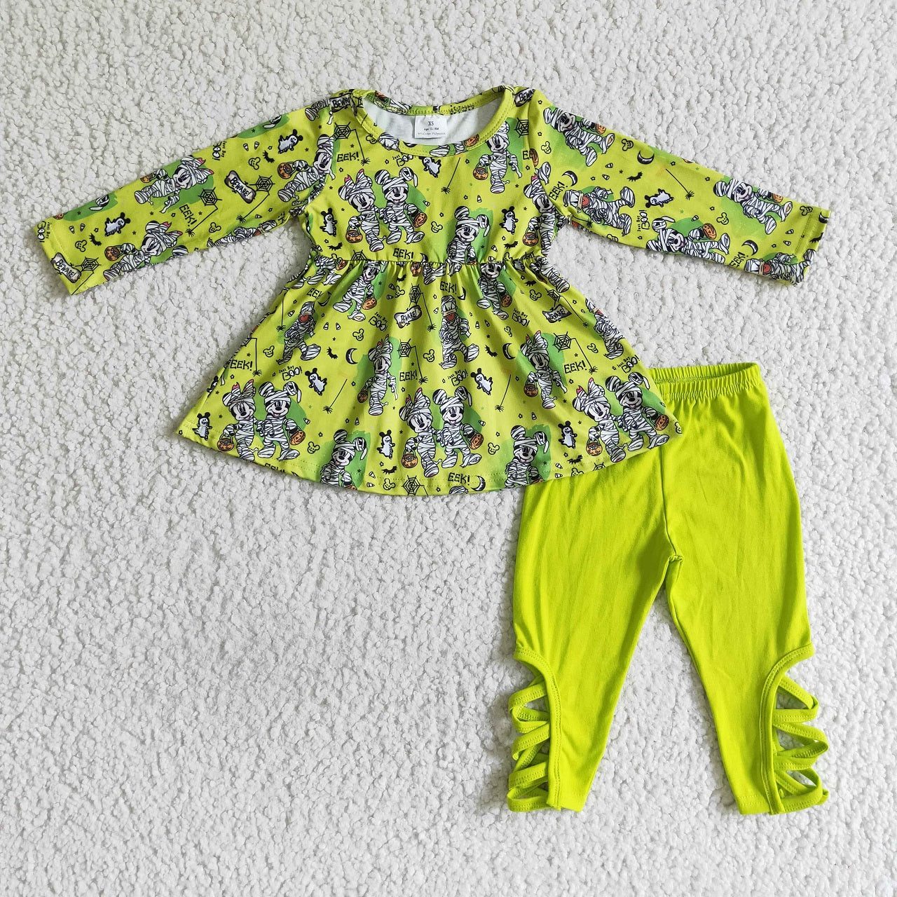 Promotion Baby Girl Long Sleeves Cartoon Tops Green Pants Halloween Set