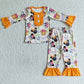 Promotion Baby Boy Long Sleeves Halloween Cartoon Shirt Pants Outfit Pajamas Set