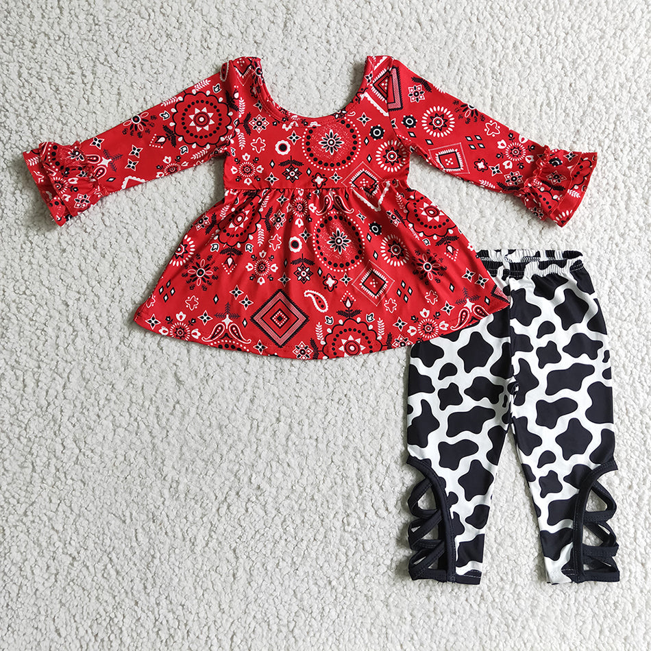 Promotion Baby Girl Long Sleeves Cow Print Pants Kids Outfit