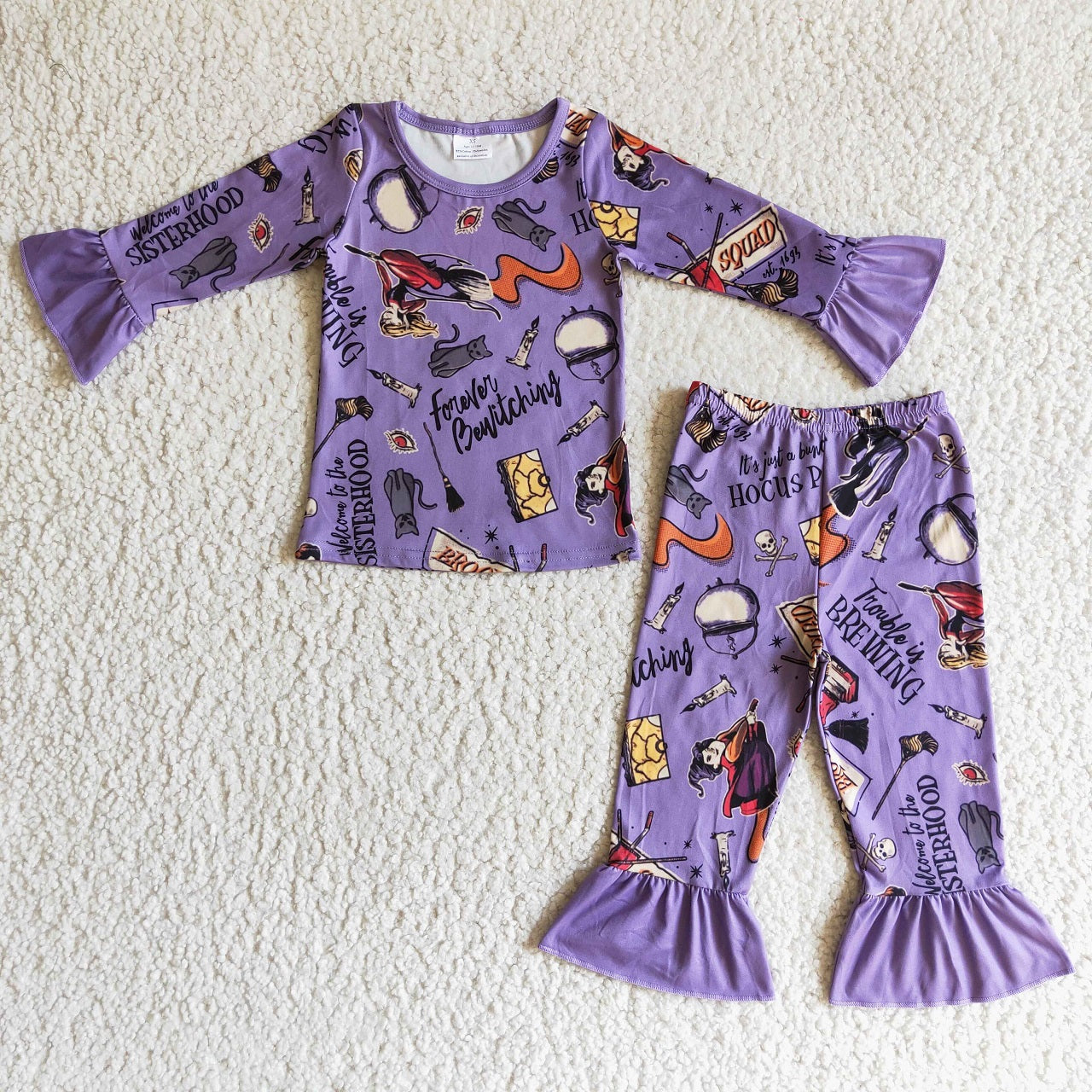 Promotion Baby Boy Purple Long Sleeves Halloween Shirt Pants Pajamas Set