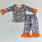 Promotion Baby Boy Long Sleeves Pumpkin Ghost Cow Shirt Pants Kids Halloween Pajamas Outfit