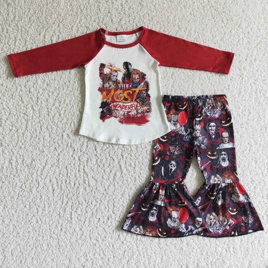 Promotion Halloween Baby Girl Red Shirt Pants Kids Outfit RTS