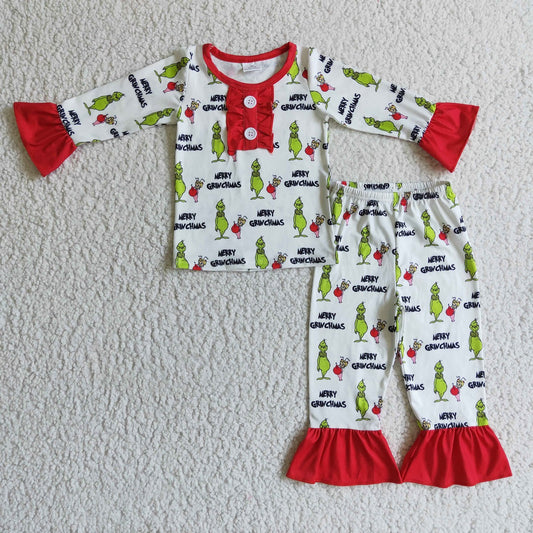 Promotion Baby Girl Long Sleeves Christmas Frog Shirt Pants Pajamas Outfit