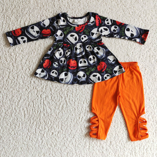 Promotion Baby Girl Kids Halloween Orange Pants Outfit RTS