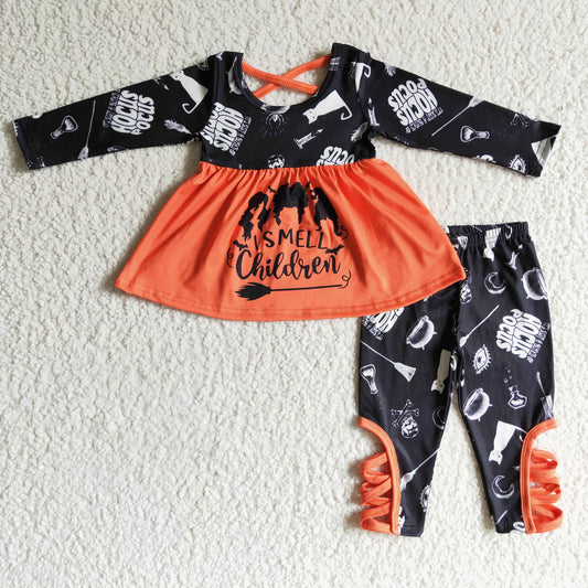 Promotion Baby Girl Hair Cartoon Tops Pants Halloween Outfit RTS