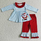 Promotion Baby Girls Kids Embroidery Santa Stripes Tunic Ruffle Pants Outfit RTS