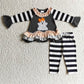 Baby Girls Kids Embroidery Ghosts Stripes Halloween Ruffle Romper Set Clothes RTS