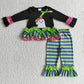 Baby Girls Kids Embroidery Ghosts Green Stripes Halloween Romper Set Clothes RTS