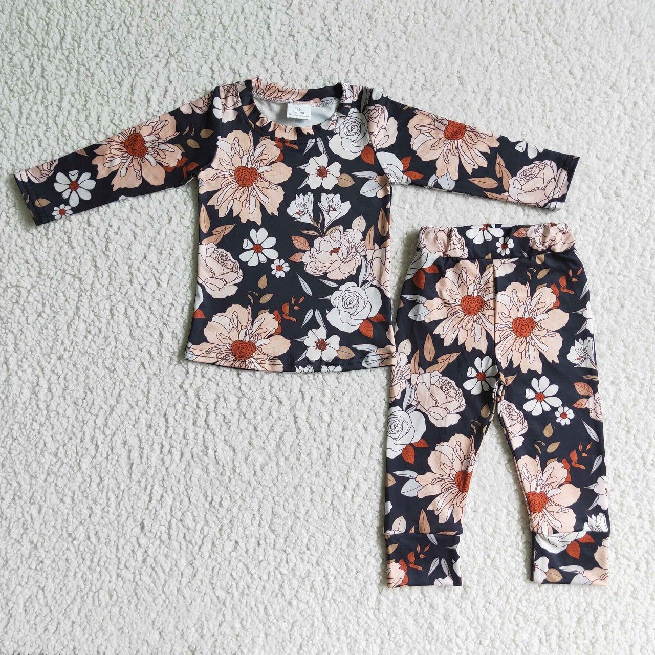 Promotion Baby Girl Long Sleeves Flower Shirt Pants Pajamas Outfit