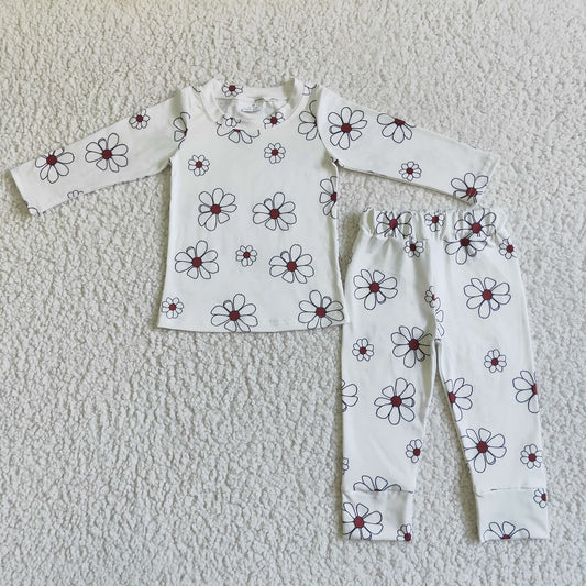 Promotion Baby Girl Long Sleeves Flower Shirt Pants Pajamas Outfit