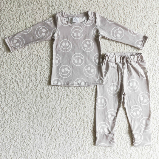 Promotion Baby Boy Long Sleeves Face Shirt Pants Pajamas Grey Outfit