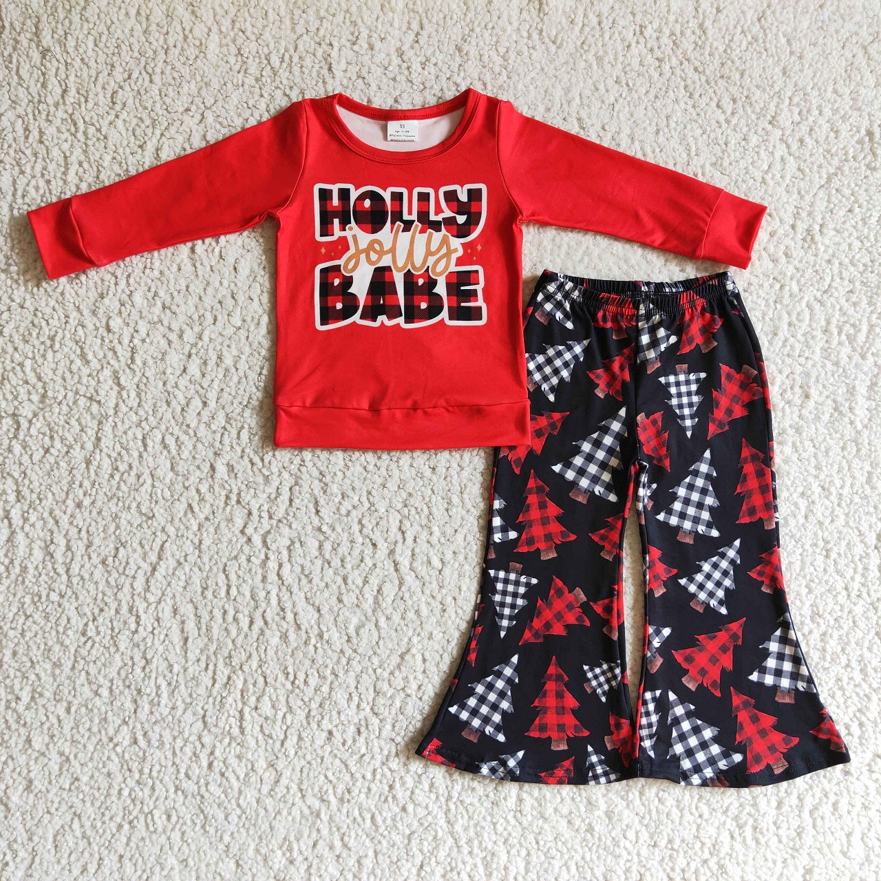 Promotion Baby Girl Red Long Sleeves Christmas Shirt Tree Pants Outfit