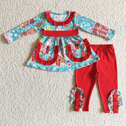 Promotion Baby Girl Christmas Gingerbread candy Pocket Pants Set