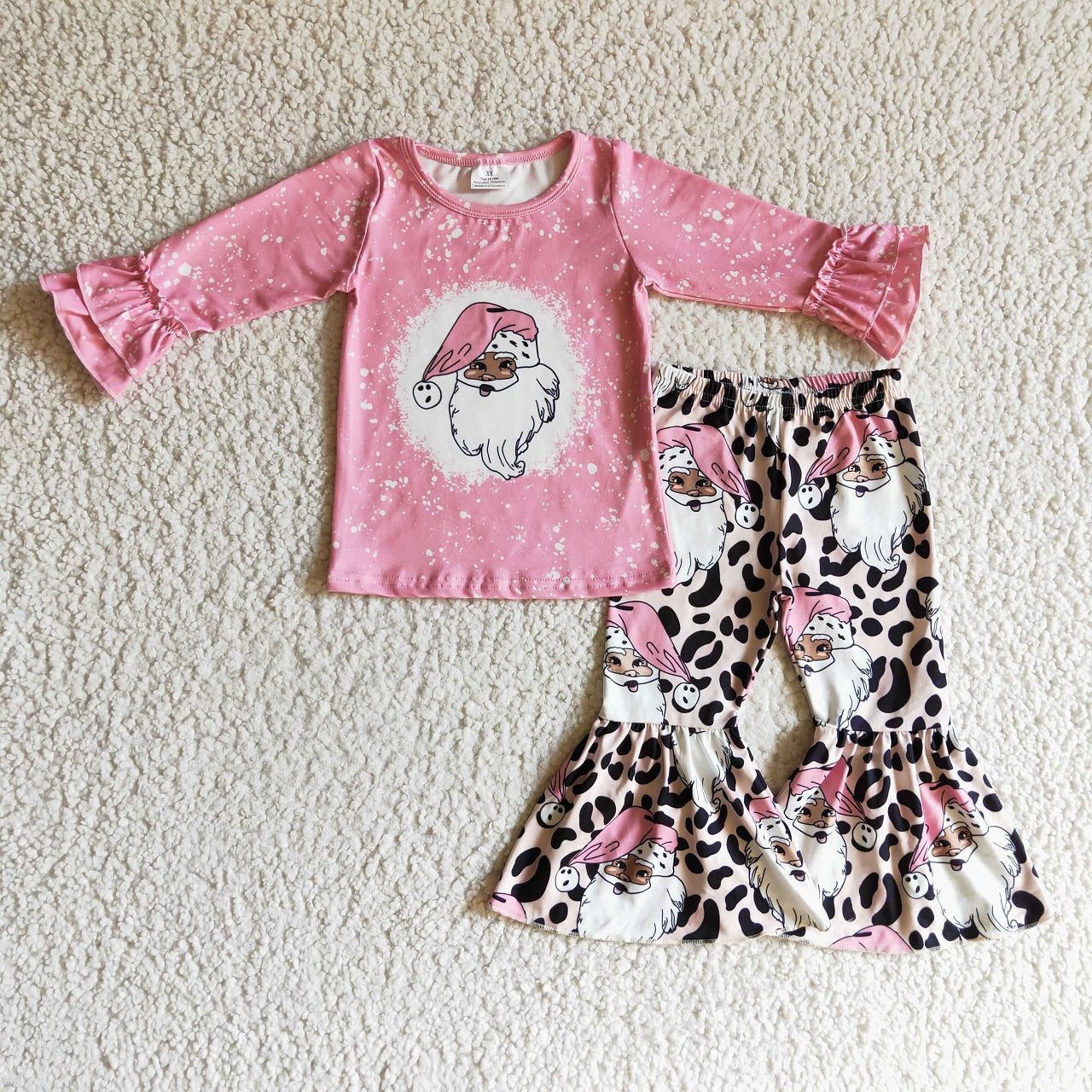 Promotion Baby Girl Kids Christmas Santa Pink Pants Leopard Outfit