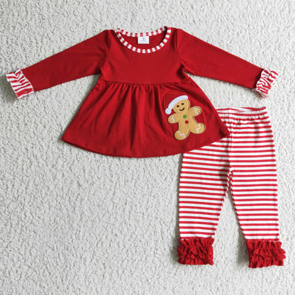 Baby Boy Girl Christmas Embroidery Gingerbread Sibling Red Romper Clothes Set