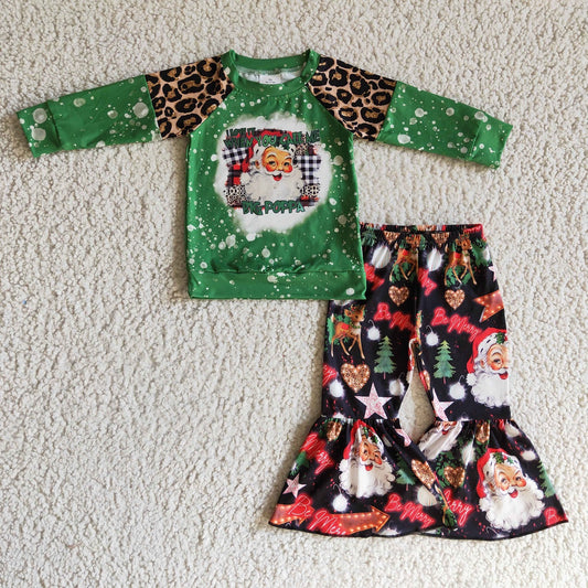 Promotion Baby Girl Christmas Green Santa Bell Pants Set