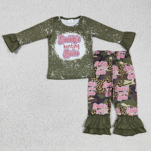 Promotion Baby Girl Long Sleeves Daddy's Hunting Shirt Ruffle Camo Pants Outfit