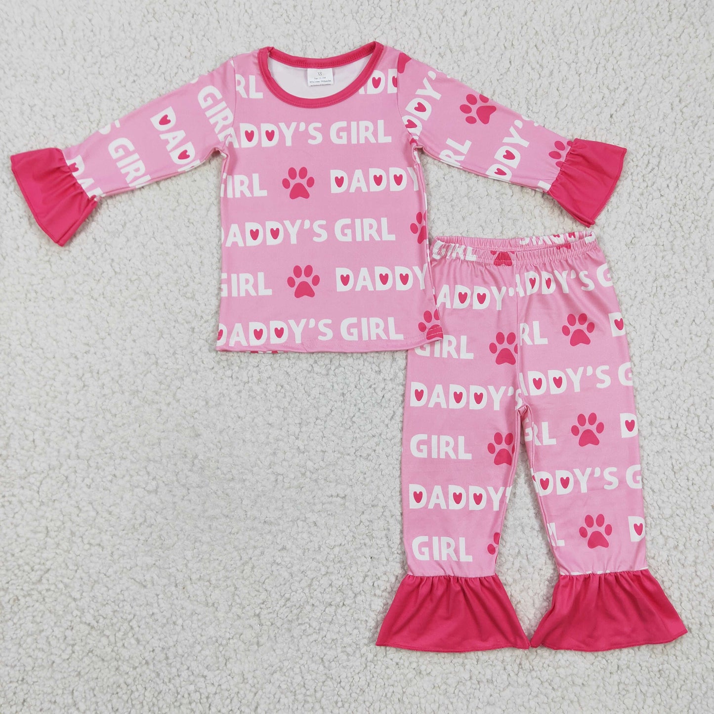 Promotion Baby Kids Long Sleeves Daddy's Girl Hears Shirt Pants Pajamas Pink Set RTS