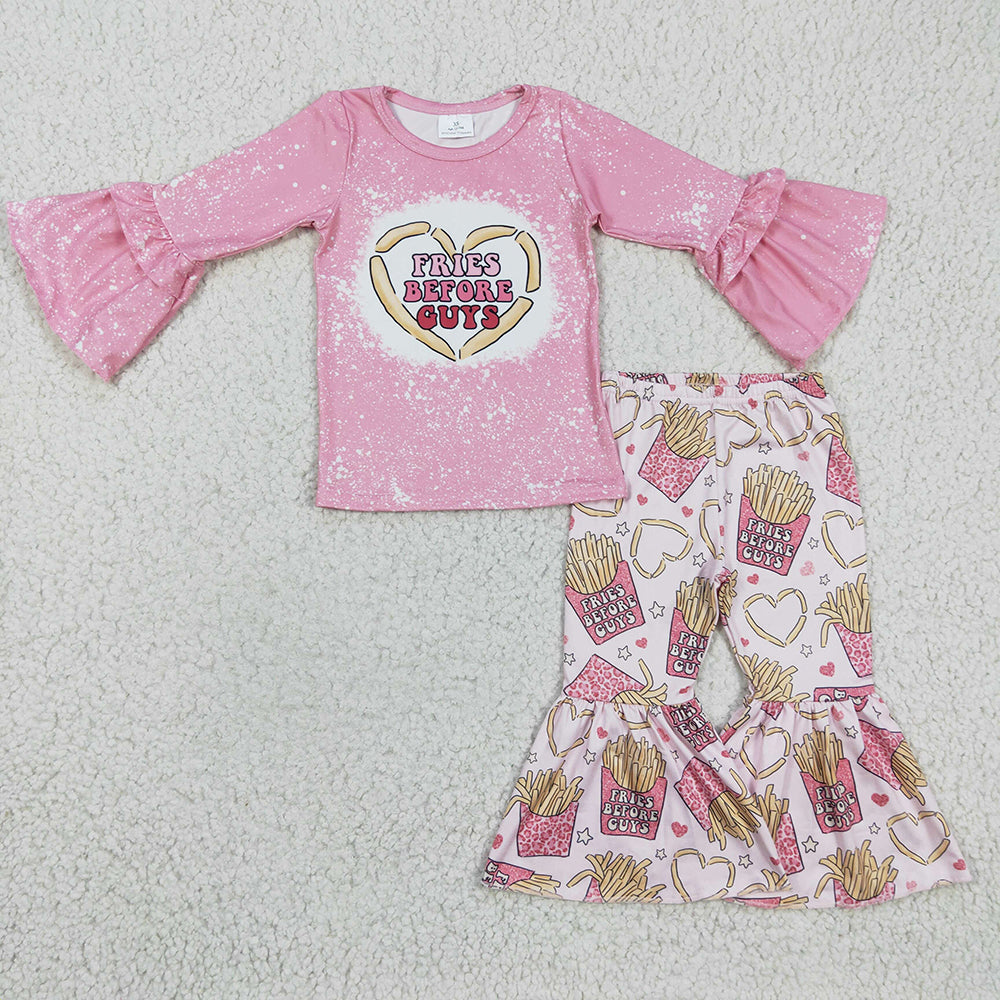 Baby Girl Long Sleeves Valentines Fries Sibling Dress Clothes Set