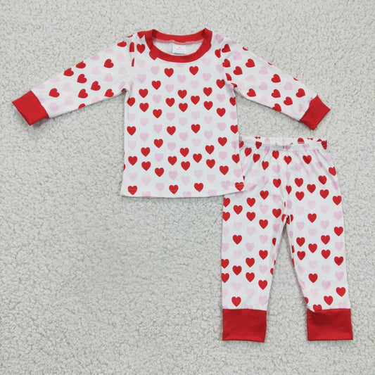 Promotion Baby Girl Long Sleeves Valentine's Heart Kids Pajamas Outfit RTS