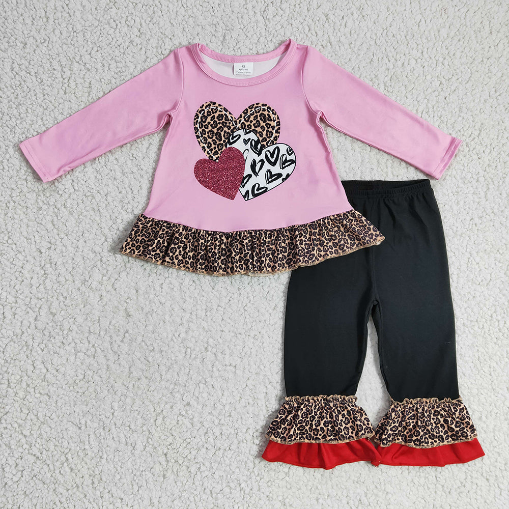 Sibling Baby Girls Kids Long Sleeves Hearts Valentine Romper Set Clothes RTS