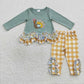 Sibling Baby Girls Long Sleeves Embroidery turkey Tunic Pants Thanksgiving Clothes Sets RTS
