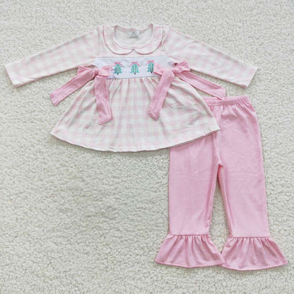 Sibling Boys Girls Long Sleeves Christmas Tree Embroidery Romper Set Clothes RTS